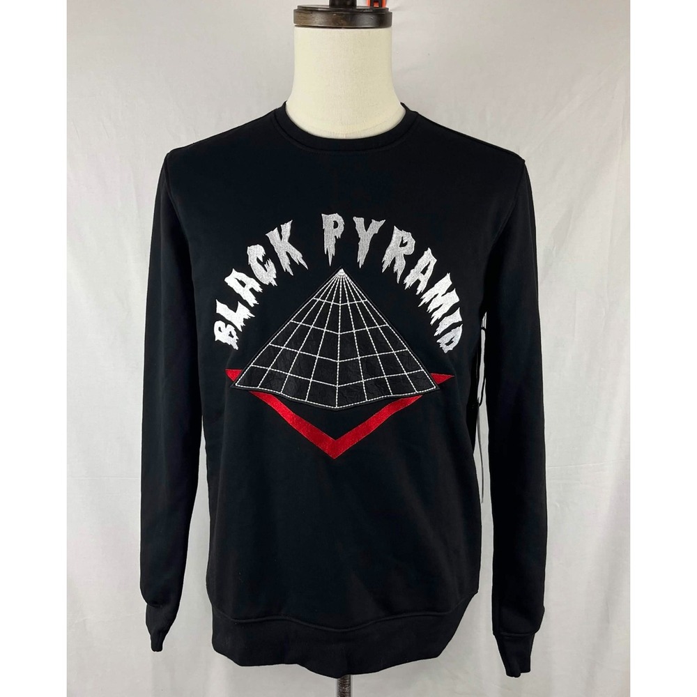 NWT Black Pyramid Graphic Sweatshirt Black Embroidered Logo Mens Sz Small